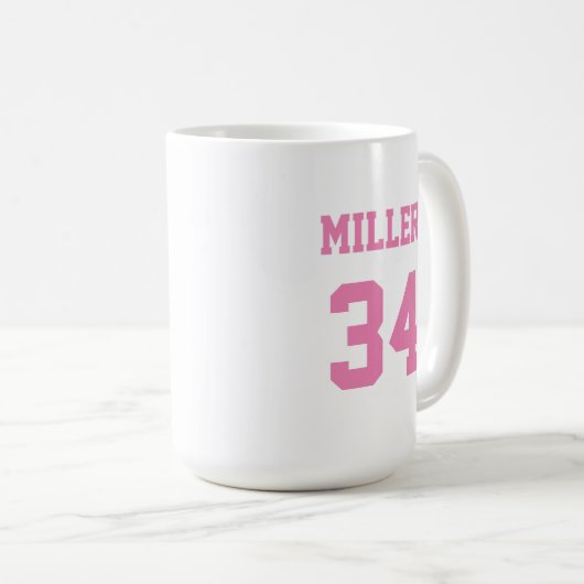 スポーツジャージーピンク名前をカスタムするとナンバー コーヒーマグカップ (正面右)
