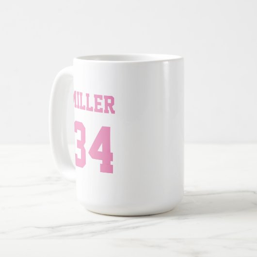 スポーツジャージーピンク名前をカスタムするとナンバー コーヒーマグカップ (正面左)