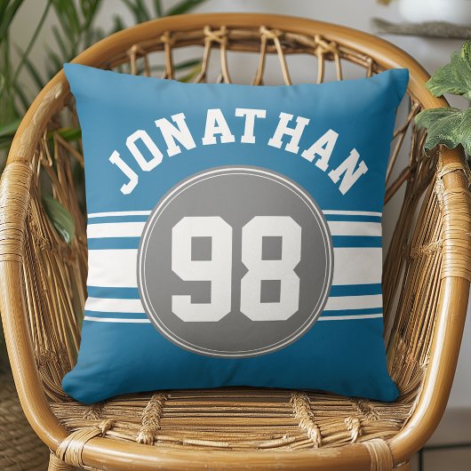 スポーツジャージーブルーとグストライプレイの名前番号 クッション