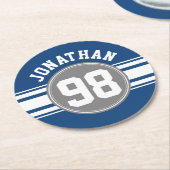 スポーツジャージーブルーとグストライプレイの名前番号 ラウンドペーパーコースター (アングル)