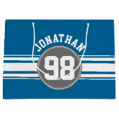 スポーツジャージーブルーとグストライプレイの名前番号 ラージペーパーバッグ (正面)