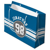 スポーツジャージーブルーとグストライプレイの名前番号 ラージペーパーバッグ (正面アングル)