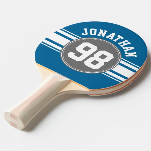 スポーツジャージーブルーとグストライプレイの名前番号 卓球ラケット (正面アングル)
