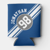 スポーツジャージーブルーとグストライプレイの名前番号 缶クーラー (正面)