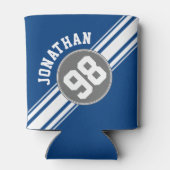 スポーツジャージーブルーとグストライプレイの名前番号 缶クーラー (裏面)