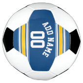 スポーツジャージーブルーと黄ストライプ色の名前番号 サッカーボール (回転)