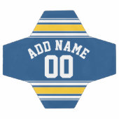 スポーツジャージーブルーと黄ストライプ色の名前番号 サッカーボール (フラット)