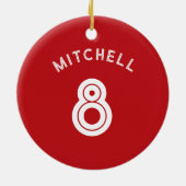 スポーツジャージー名番号チームカラーサッカーボール セラミックオーナメント (裏面)