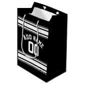 スポーツジャージー黒ストライプと白の名前番号 ミディアムペーパーバッグ (正面アングル)