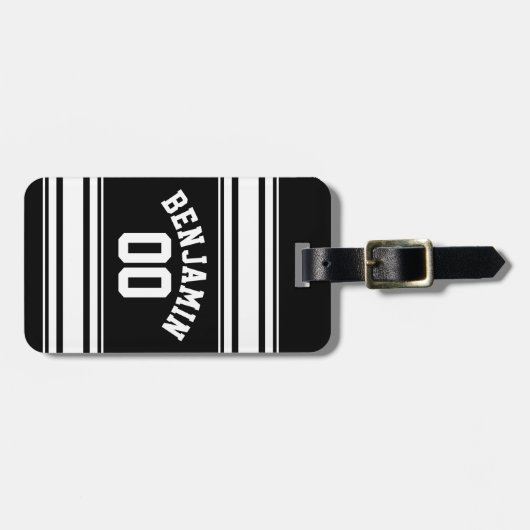 スポーツジャージー黒ストライプと白の名前番号 ラゲッジタグ