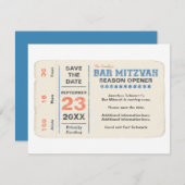 スポーツスターバー(ユダヤ教の)バル・ミツバー保存ザデイトカードブルー セーブザデート (正面/裏面)