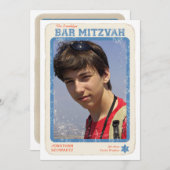 スポーツスターバー（ユダヤ教の）バル・ミツバー招待状ブルー 招待状 (正面/裏面)
