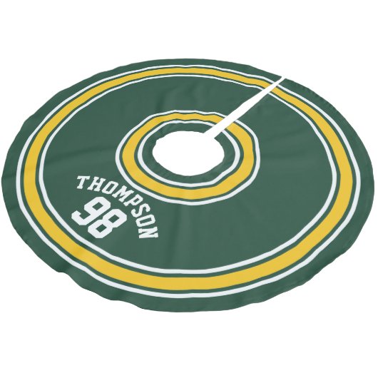 スポーツストライプのジャージーダークグリーン黄色 ブラッシュドポリエステルツリースカート (アングル)