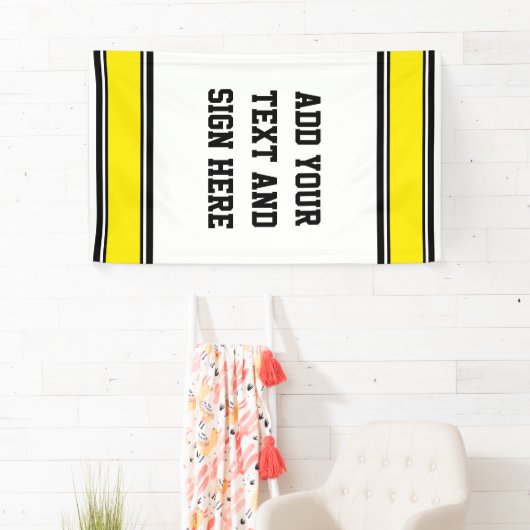 スポーツストライプアイディア – 黄色の白黒+あなたのスポーツ 横断幕 (インサイチュ)