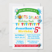 スポーツスプラッシュ誕生日の夏の水パーティー 招待状 (正面)