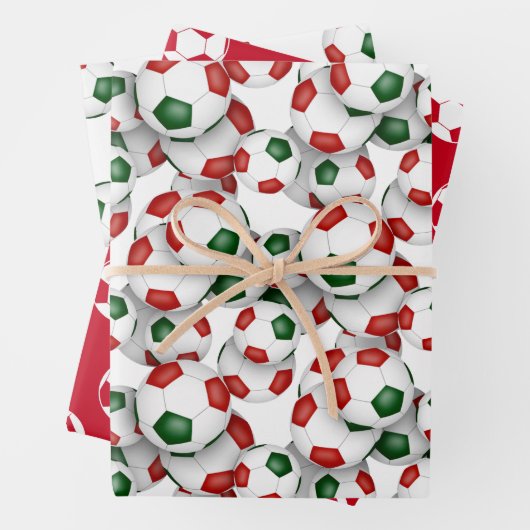 スポーツセット赤い緑のサッカーボールの調整 ラッピングペーパーシート (インサイチュ)