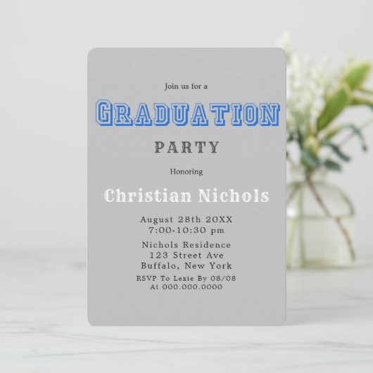 スポーツタイポグラフィ写真の追加の卒業パーティーの招待 招待状 (スタンド正面)