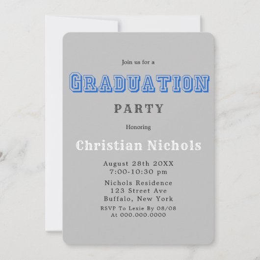 スポーツタイポグラフィ写真の追加の卒業パーティーの招待 招待状 (正面)