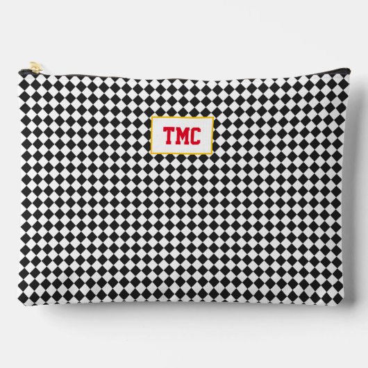 スポーツチェックパターンイニシャルチームカラートラベル アクセサリーポーチ (正面)