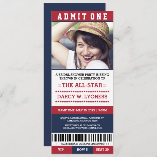 スポーツチケットブライダルシャワーパーティー招待状 招待状 (正面/裏面)