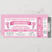 スポーツチケットベビーシャワー招待状ピンクチアリーダー 招待状 (正面/裏面)