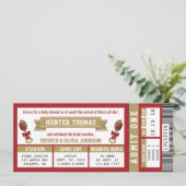 スポーツチケットベビーシャワー招待状緋色、金ゴールド 招待状 (スタンド正面)