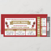 スポーツチケットベビーシャワー招待状緋色、金ゴールド 招待状 (正面/裏面)