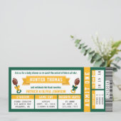 スポーツチケットベビーシャワー招待状、グリーン、金ゴールド 招待状 (スタンド正面)