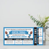 スポーツチケットベビーシャワー招待状、ブラック、ブルー 招待状 (スタンド正面)