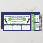 スポーツチケットベビーシャワー招待状、ブルー、グリーン 招待状 (正面/裏面)