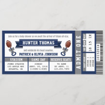 スポーツチケットベビーシャワー招待状、ブルー、グレー