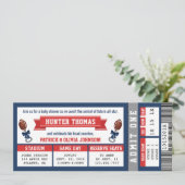 スポーツチケットベビーシャワー招待状、ブルー、レッド 招待状 (スタンド正面)