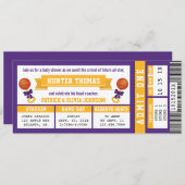 スポーツチケットベビーシャワー招待状、紫、金ゴールド 招待状 (正面/裏面)