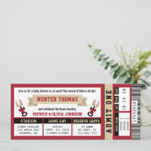 スポーツチケットベビーシャワー招待状、赤、タン 招待状 (スタンド正面)