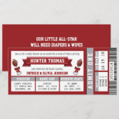 スポーツチケット ベビーシャワー招待状, 深紅 招待状 (正面/裏面)