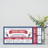 スポーツチケット ベビーシャワー招待状、青、赤 招待状 (スタンド正面)