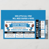 スポーツチケット ベビーシャワー 招待状, 黒, 青 招待状 (正面/裏面)