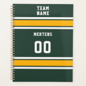 スポーツチームあなたの名前番号緑の金ゴールド白 プランナー手帳 (正面)