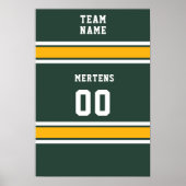 スポーツチームあなたの名前番号緑の金ゴールド白 ポスター (正面)
