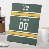 スポーツチームあなたの名前番号緑の金ゴールド白 台座サイン (インサイチュ)