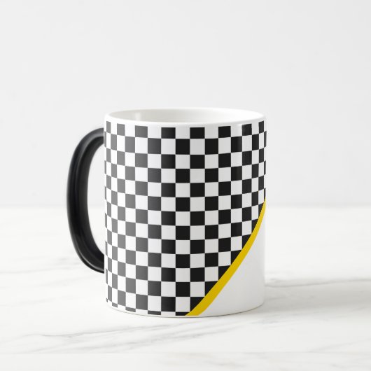 スポーツチームカラーズブラックチェッカーボード番号 モーフィングマグカップ (正面左)
