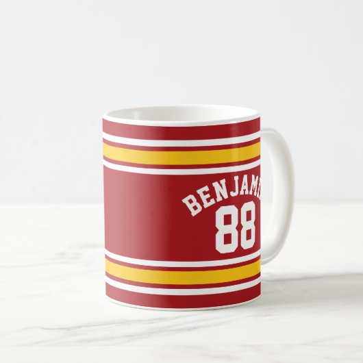 スポーツチームサッカージャージー名前をカスタムする番号 コーヒーマグカップ (正面右)
