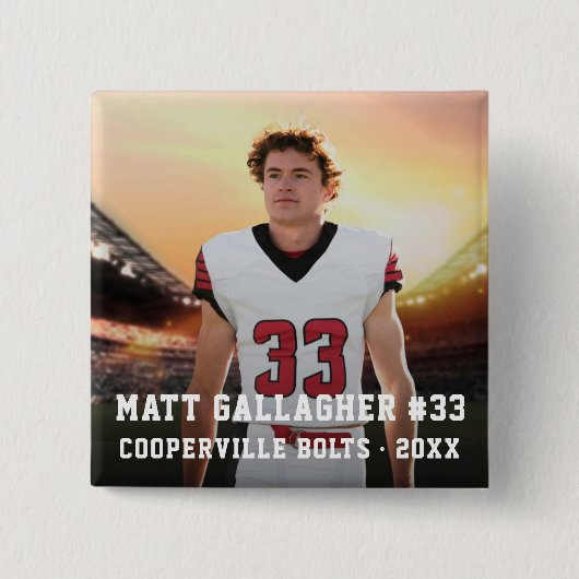 スポーツチームプレーヤー | 四角い写真ボタン 缶バッジ (正面)