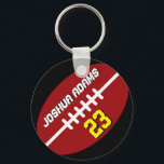 スポーツチームレッドブラックサッカーキーチェーン キーホルダー<br><div class="desc">家族や友カッコいい人への贈り物としてのカラフルスポーツテーマキーチェーン。名前と選手の番号パーソナライズされたを持つアメリカンフットボールのキーチェーン。サッカー素晴らしのコーチ、キャプテン、選手のための記念品。</div>