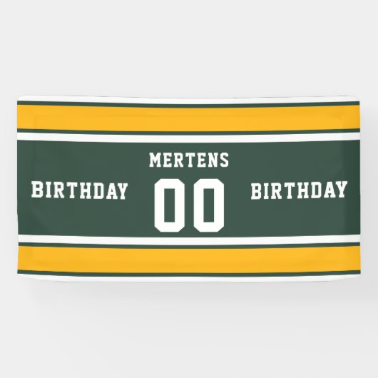 スポーツチーム名番号グリーン金ゴールドホワイト誕生日 横断幕 (横)