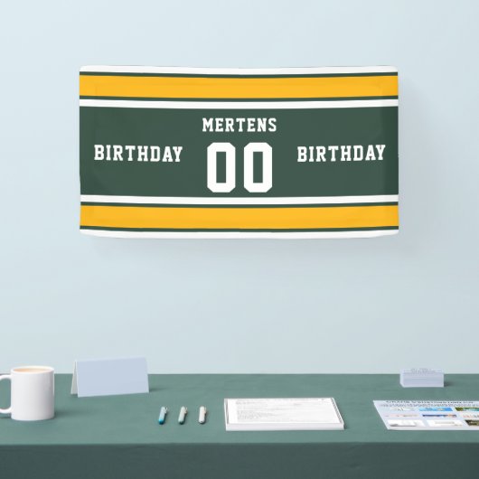 スポーツチーム名番号グリーン金ゴールドホワイト誕生日 横断幕 (トレードショー)