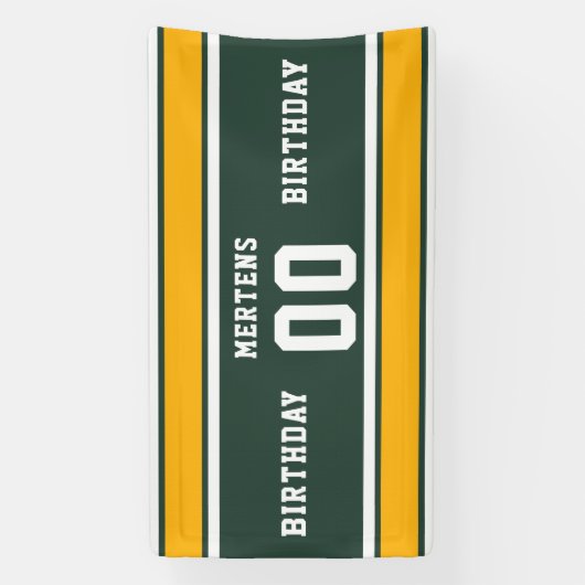 スポーツチーム名番号グリーン金ゴールドホワイト誕生日 横断幕 (縦)