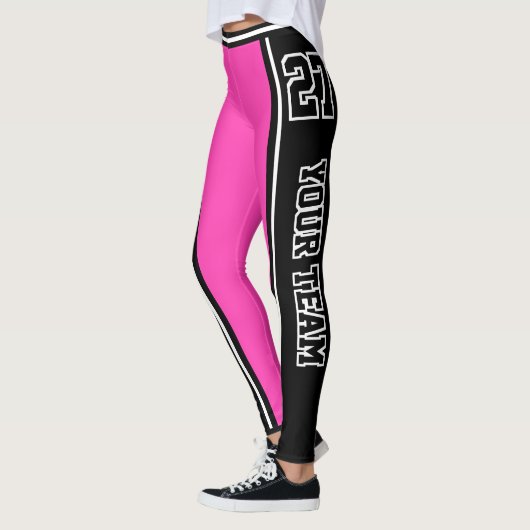 スポーツチーム名番号ブラックホットピンクストライプの レギンス (左)