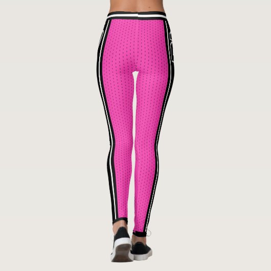 スポーツチーム名番号ブラックホットピンクストライプの レギンス (裏面)