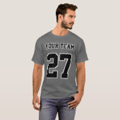 スポーツチーム名番号白い黒のアウトライン Tシャツ (正面フル)